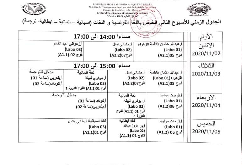 الجدول الزمني للأسبوع الثاني