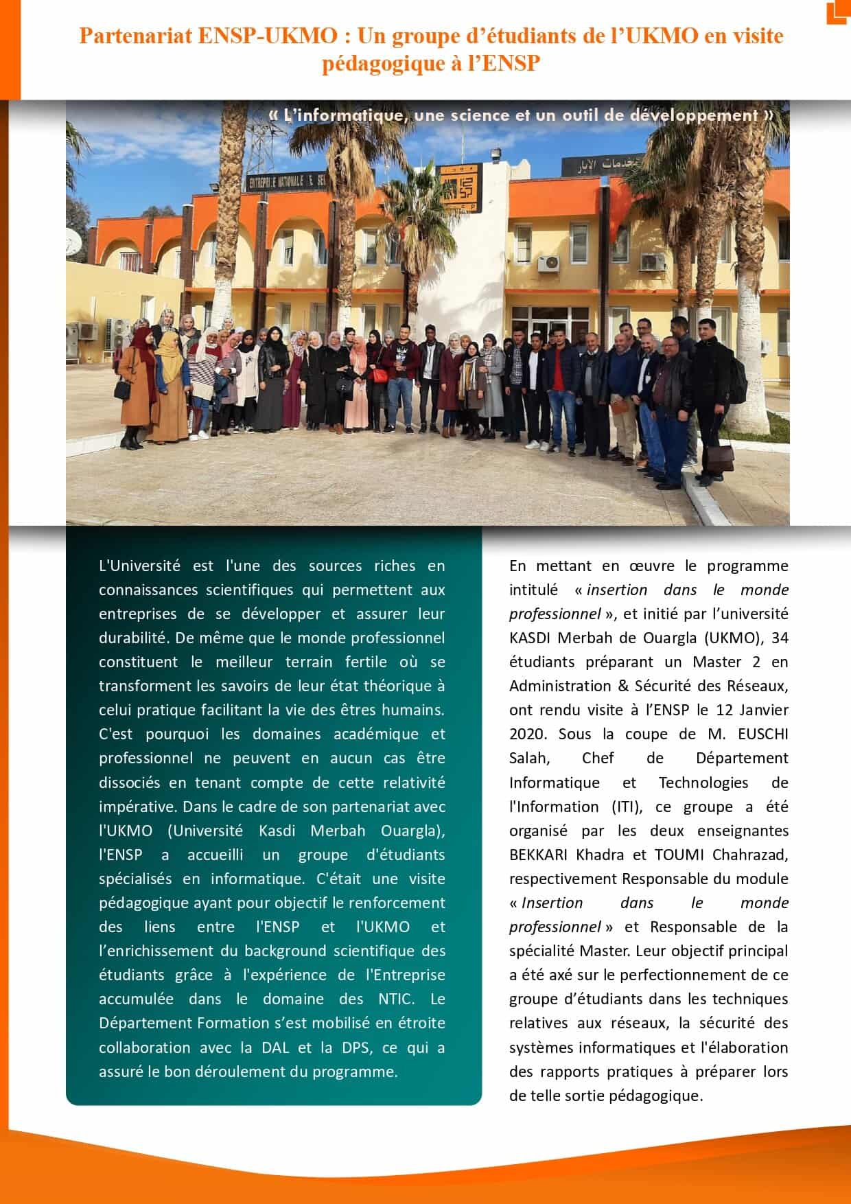 Article Un groupe détudiants de lUKMO en visite à lENSP Janvier 2020 V2 page 0001