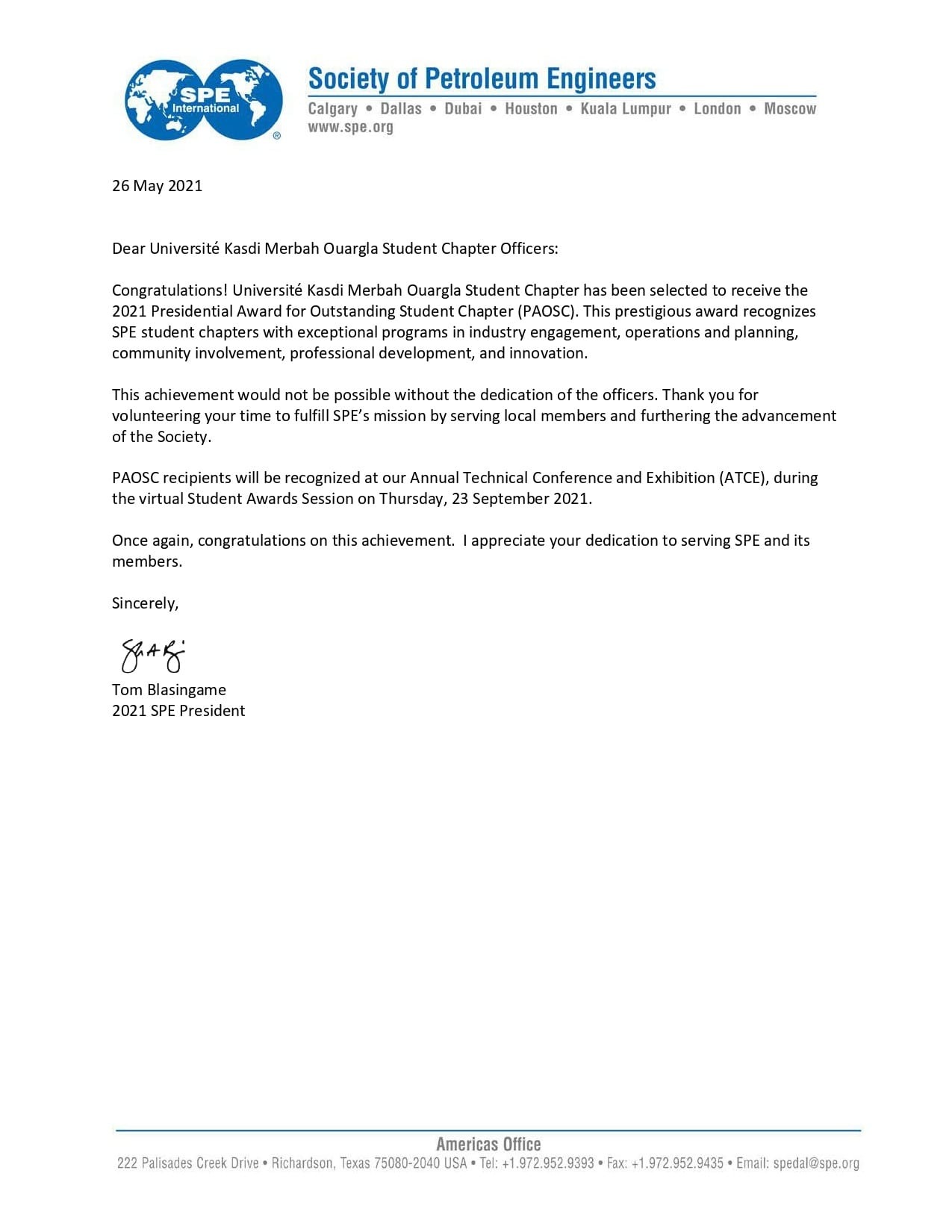 President Letter Université Kasdi Merbah page 0001 min