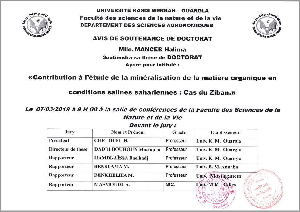 soutenance doctorat Mancer Halima